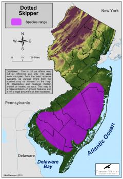 Image of Range of the dotted skipper in New Jersey.