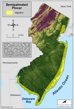 Image of Range of the semipalmated plover in New Jersey.