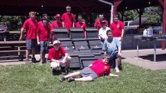 Image of Mitchell Fechter (back row center) and his friends from Scout Troop 87 in Mercer County built and donated bat houses to the Conserve Wildlife Foundation. Mitch earned his Eagle rank for the project.