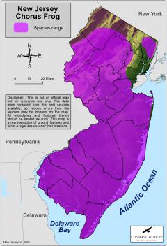 Image of Range of the New Jersey chorus frog in New Jersey.