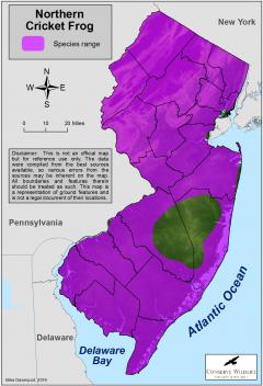 Image of Range of the northern cricket frog in New Jersey.