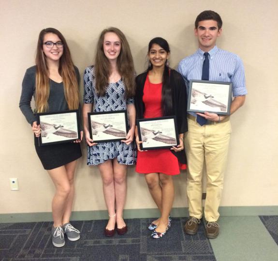 Image of The 2015 Species on the Edge 2.0 Multimedia Contest winners (from left to right) Kayleigh Young, Victoria Momyer, Priyanshi Jain and David Tattoni.
