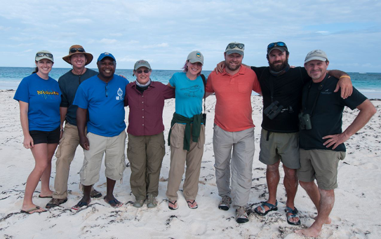 Image of Conserve Wildlife Foundation of New Jersey partners with National Audubon Society and Virginia Tech for the Bahamas Piping Plover banding effort on Abaco, The Bahamas. Pictured from left to right: Gabrielle Manni and Matt McCoy (Loggerhead Productions), Marcus Davis (Bahamas National Trust), Anne Hecht (U.S. Fish and Wildlife Service), Stephanie Egger (CWFNJ), Matt Jeffrey (National Audubon Society), Dan Catlin (Virginia Tech) and Todd Pover (CWFNJ) Not pictured, Walker Golder (North Carolina Audubon Society).